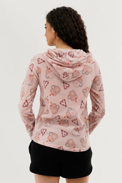 Canada Weather Gear Festive Print Hooded Pajama Top - Pink - Womens Pajamas - Canada Weather Gear