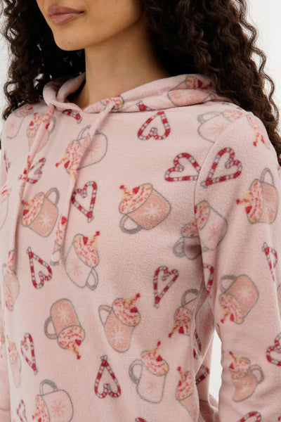 Canada Weather Gear Festive Print Hooded Pajama Top - Pink - Womens Pajamas - Canada Weather Gear