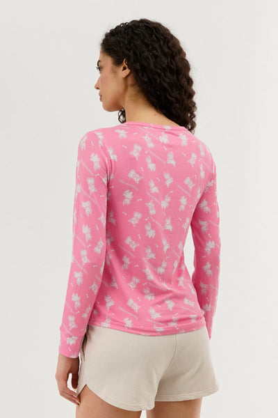 Canada Weather Gear Dog Print Henley Pajama Top - Pink - Womens Pajamas - Canada Weather Gear