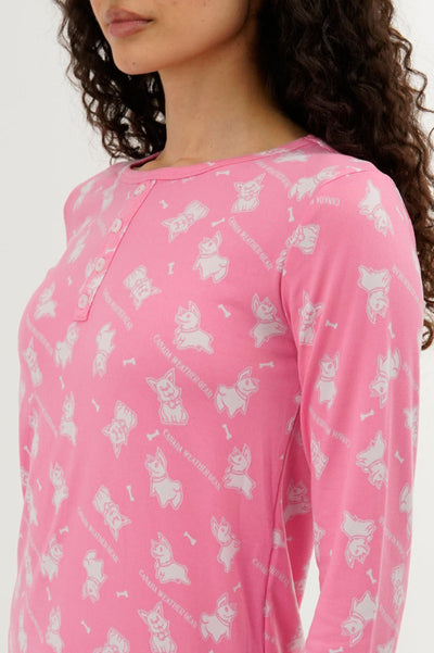 Canada Weather Gear Dog Print Henley Pajama Top - Pink - Womens Pajamas - Canada Weather Gear