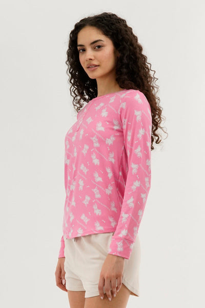 Canada Weather Gear Dog Print Henley Pajama Top - Pink - Womens Pajamas - Canada Weather Gear