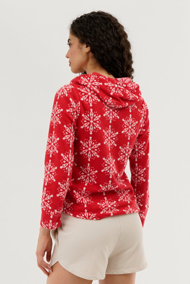 Canada Weather Gear Festive Print Hooded Pajama Top - Red - Womens Pajamas - Canada Weather Gear