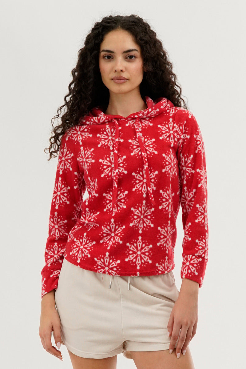 Canada Weather Gear Festive Print Hooded Pajama Top - Red - Womens Pajamas - Canada Weather Gear