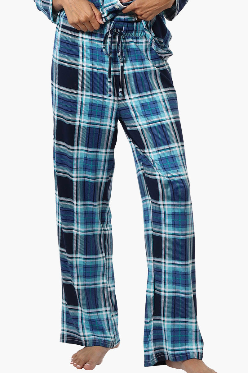 Canada Weather Gear Plaid Wide Leg Pajama Pants - Blue - Womens Pajamas - Fairweather