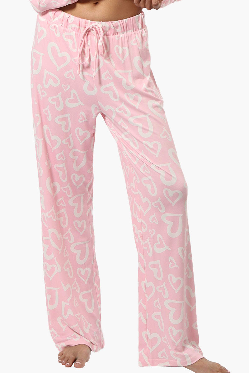 Canada Weather Gear Heart Pattern Wide Leg Pajama Pants - Pink - Womens Pajamas - Canada Weather Gear