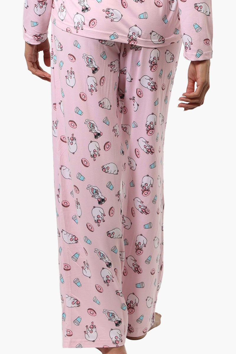 Canada Weather Gear Pug Pattern Wide Leg Pajama Pants - Pink - Womens Pajamas - Canada Weather Gear