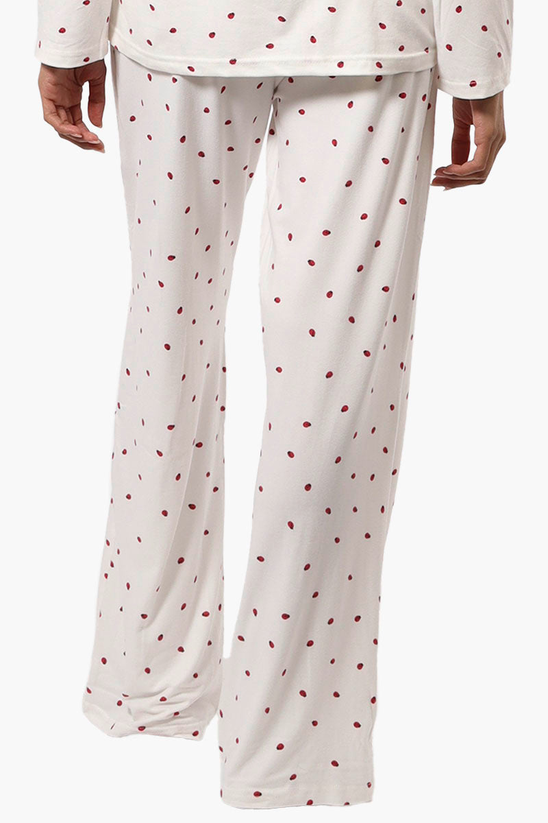 Canada Weather Gear Ladybug Pattern Wide Leg Pajama Pants - White - Womens Pajamas - Canada Weather Gear