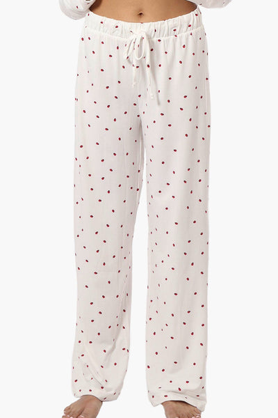 Canada Weather Gear Ladybug Pattern Wide Leg Pajama Pants - White - Womens Pajamas - Canada Weather Gear