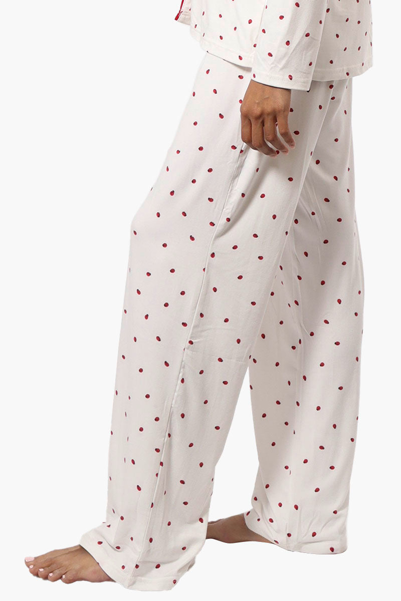 Canada Weather Gear Ladybug Pattern Wide Leg Pajama Pants - White - Womens Pajamas - Canada Weather Gear