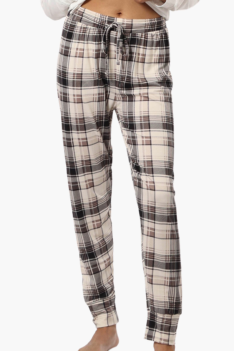 Canada Weather Gear Plaid Tie Waist Jogger Pajama Pants - Beige - Womens Pajamas - Canada Weather Gear