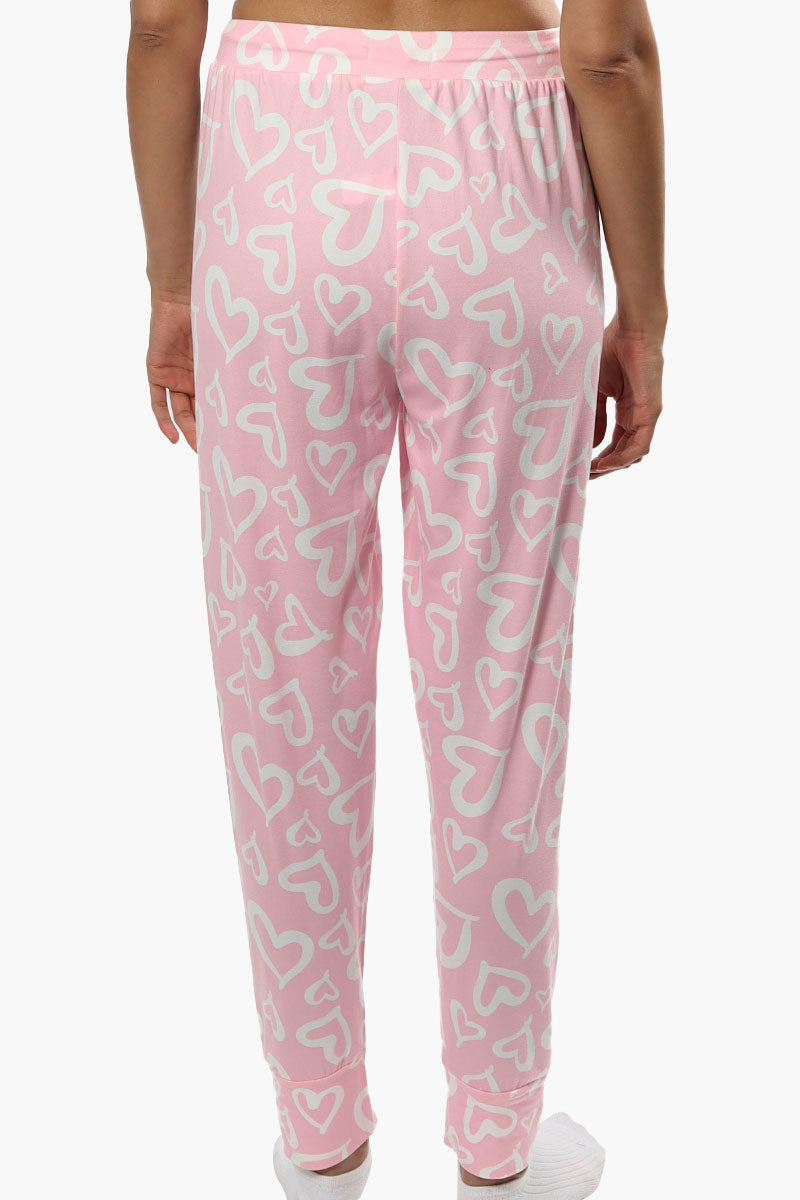 Cuddly Canuckies Heart Print Pajama Pants - Pink - Womens Pajamas - Canada Weather Gear