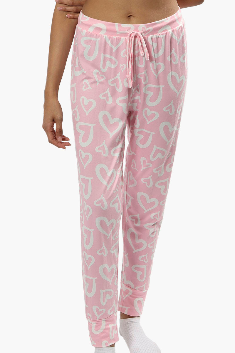 Cuddly Canuckies Heart Print Pajama Pants - Pink - Womens Pajamas - Canada Weather Gear