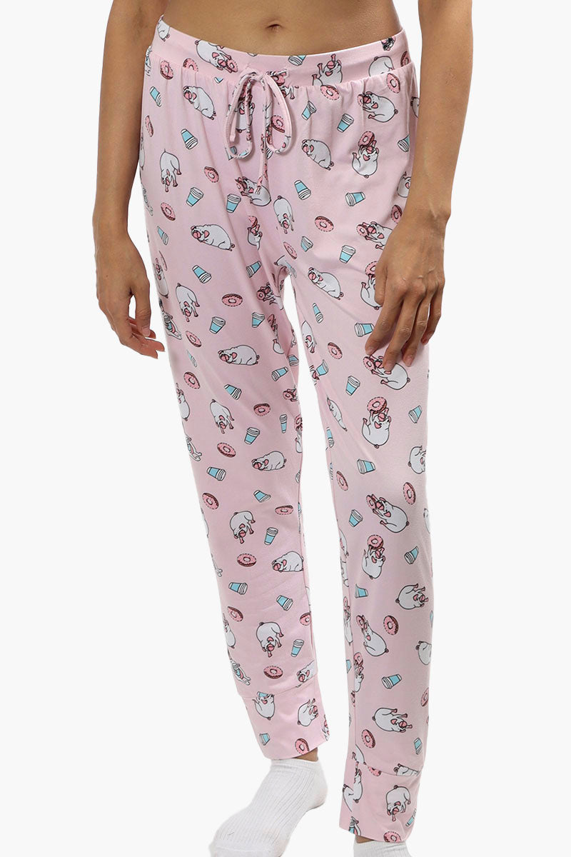 Cuddly Canuckies Pug Print Pajama Pants - Pink - Womens Pajamas - Canada Weather Gear