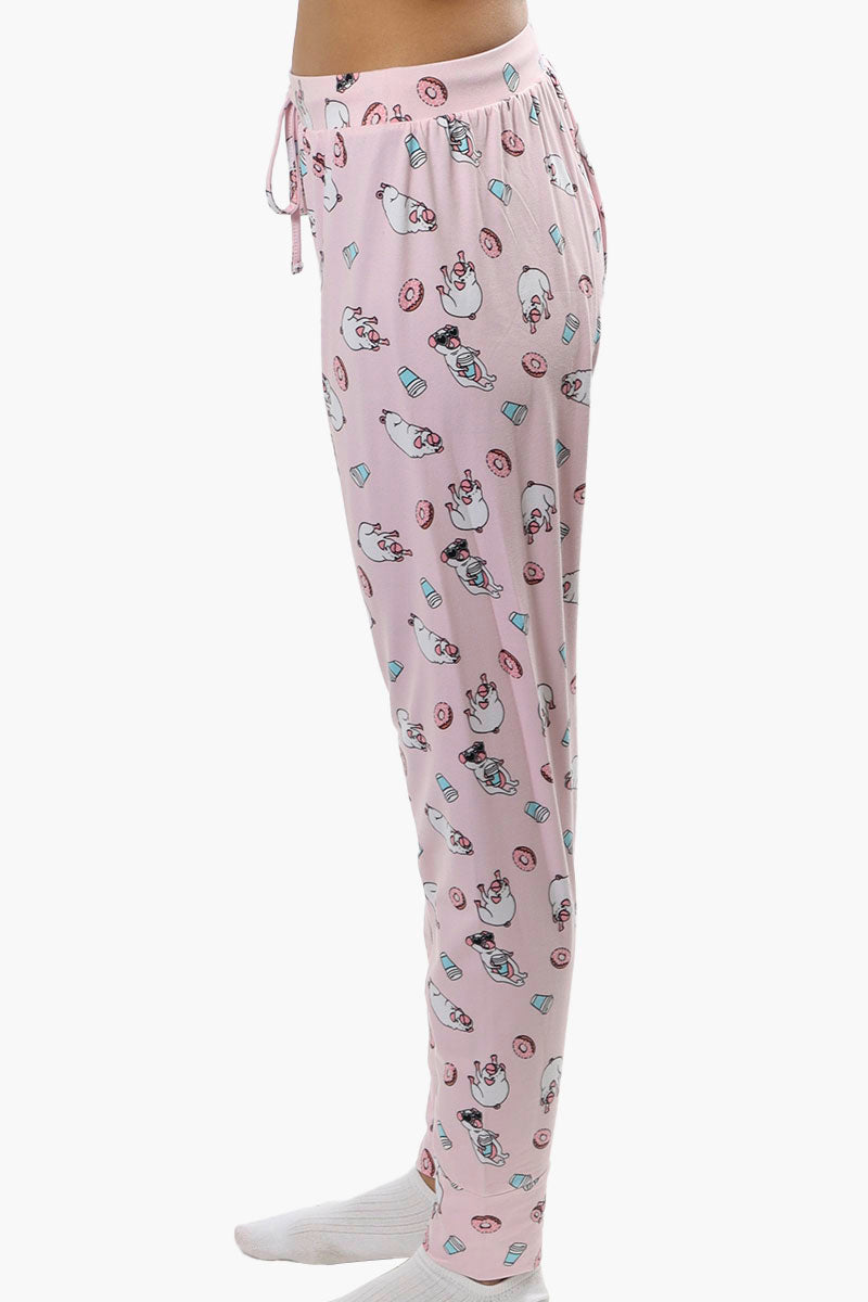 Cuddly Canuckies Pug Print Pajama Pants - Pink - Womens Pajamas - Canada Weather Gear