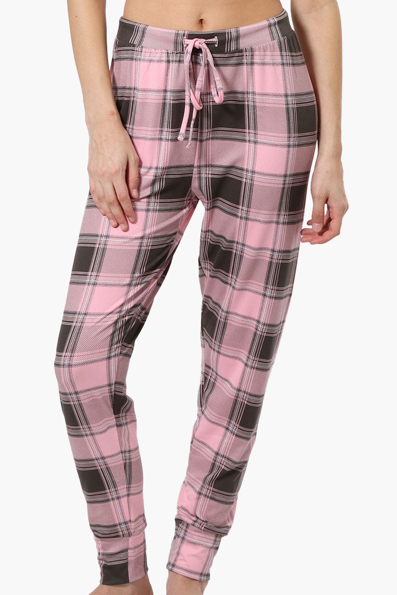 Cuddly Canuckies Plaid Jogger Pajama Pants - Pink - Womens Pajamas - Canada Weather Gear