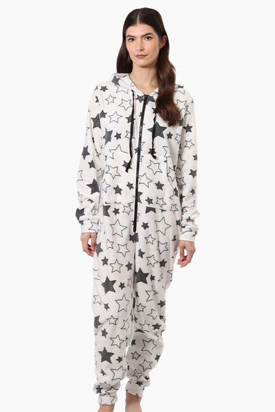 Cuddly Canuckies Hooded Star Pattern Onesie - White - Womens Onesies - Canada Weather Gear