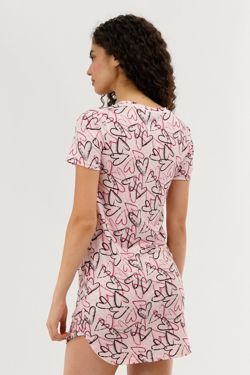 Canada Weather Gear Heart Pattern Tunic Pajama Top - Pink - Womens Pajamas - Canada Weather Gear