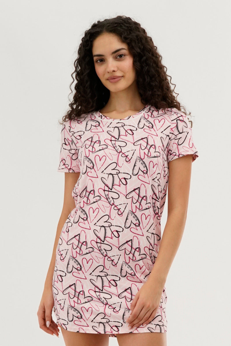 Canada Weather Gear Heart Pattern Tunic Pajama Top - Pink - Womens Pajamas - Canada Weather Gear