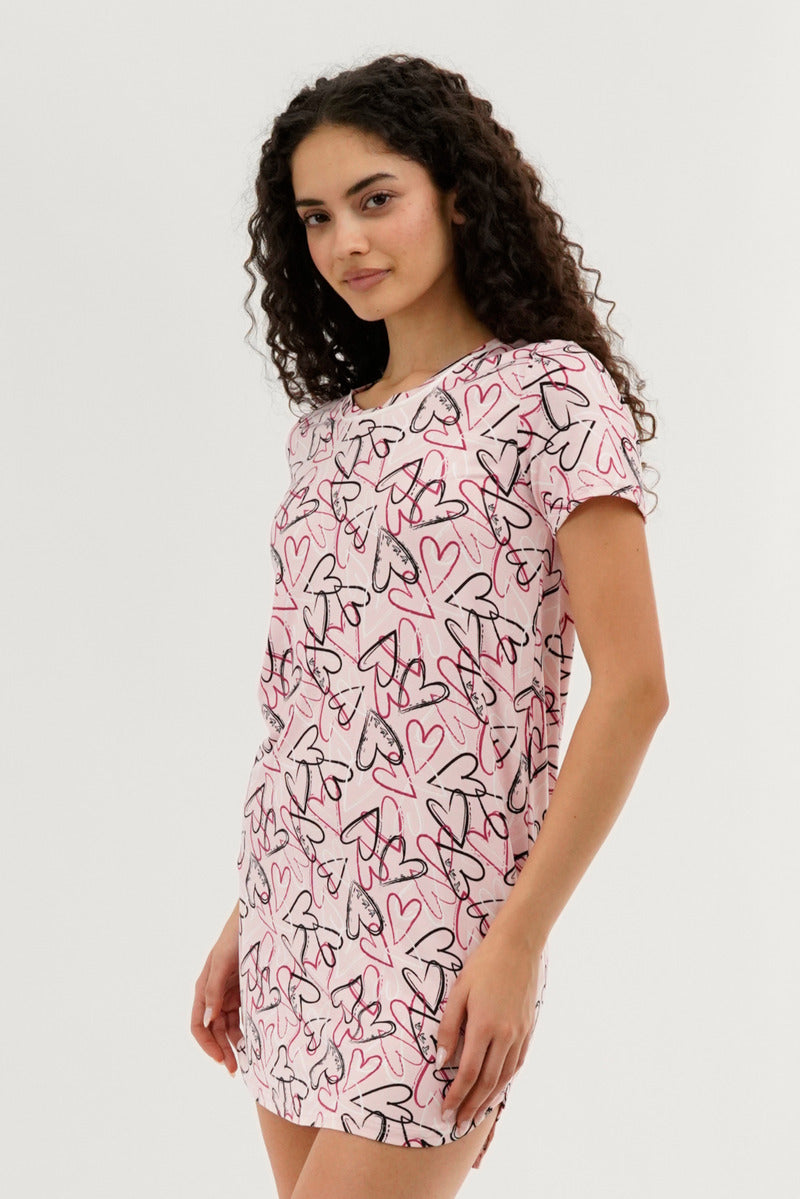 Canada Weather Gear Heart Pattern Tunic Pajama Top - Pink - Womens Pajamas - Canada Weather Gear
