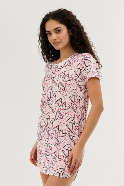 Canada Weather Gear Heart Pattern Tunic Pajama Top - Pink - Womens Pajamas - Canada Weather Gear
