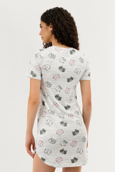Canada Weather Gear Cat Print Tunic Pajama Top - White - Womens Pajamas - Canada Weather Gear