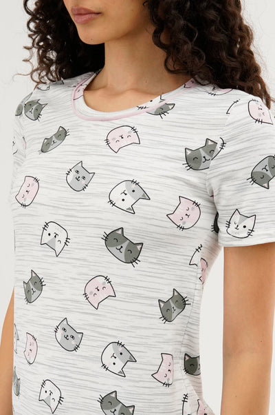 Canada Weather Gear Cat Print Tunic Pajama Top - White - Womens Pajamas - Canada Weather Gear