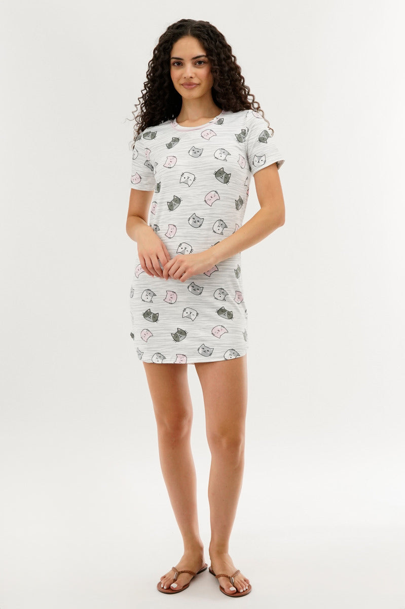 Canada Weather Gear Cat Print Tunic Pajama Top - White - Womens Pajamas - Canada Weather Gear