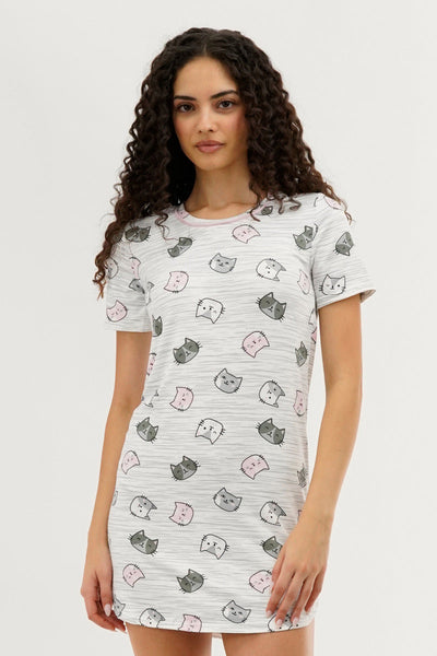 Canada Weather Gear Cat Print Tunic Pajama Top - White - Womens Pajamas - Canada Weather Gear