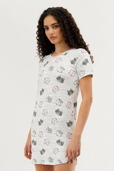 Canada Weather Gear Cat Print Tunic Pajama Top - White - Womens Pajamas - Canada Weather Gear