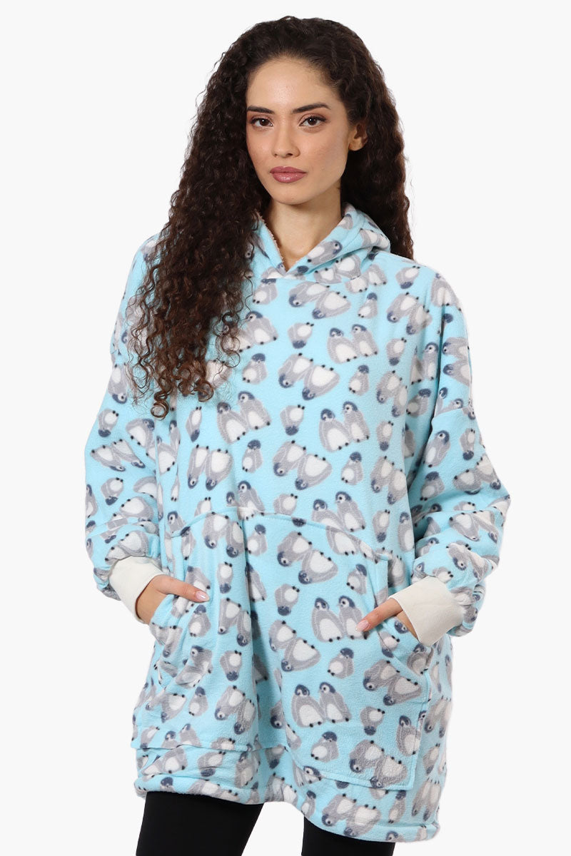 Cuddly Canuckies Penguin Pattern Oversized Pajama Hoodie - Blue - Womens Pajamas - Canada Weather Gear