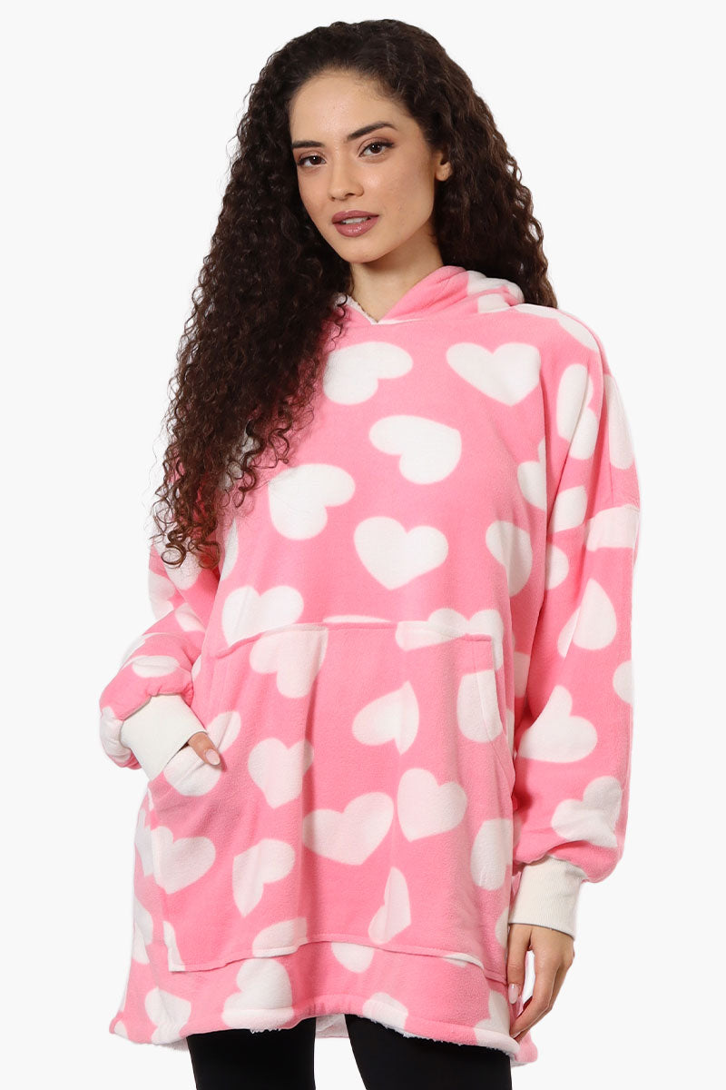 Cuddly Canuckies Heart Pattern Oversized Pajama Hoodie - Pink - Womens Pajamas - Canada Weather Gear