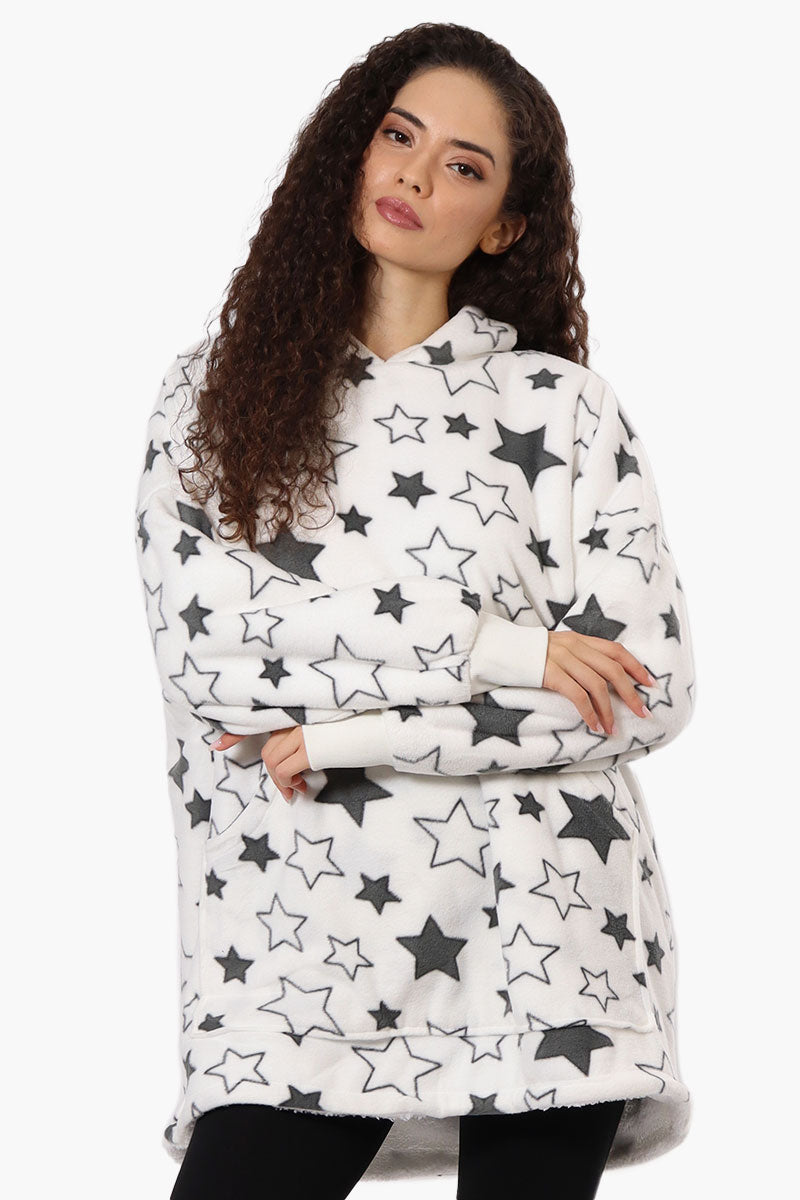 Cuddly Canuckies Star Pattern Oversized Pajama Hoodie - White - Womens Pajamas - Canada Weather Gear