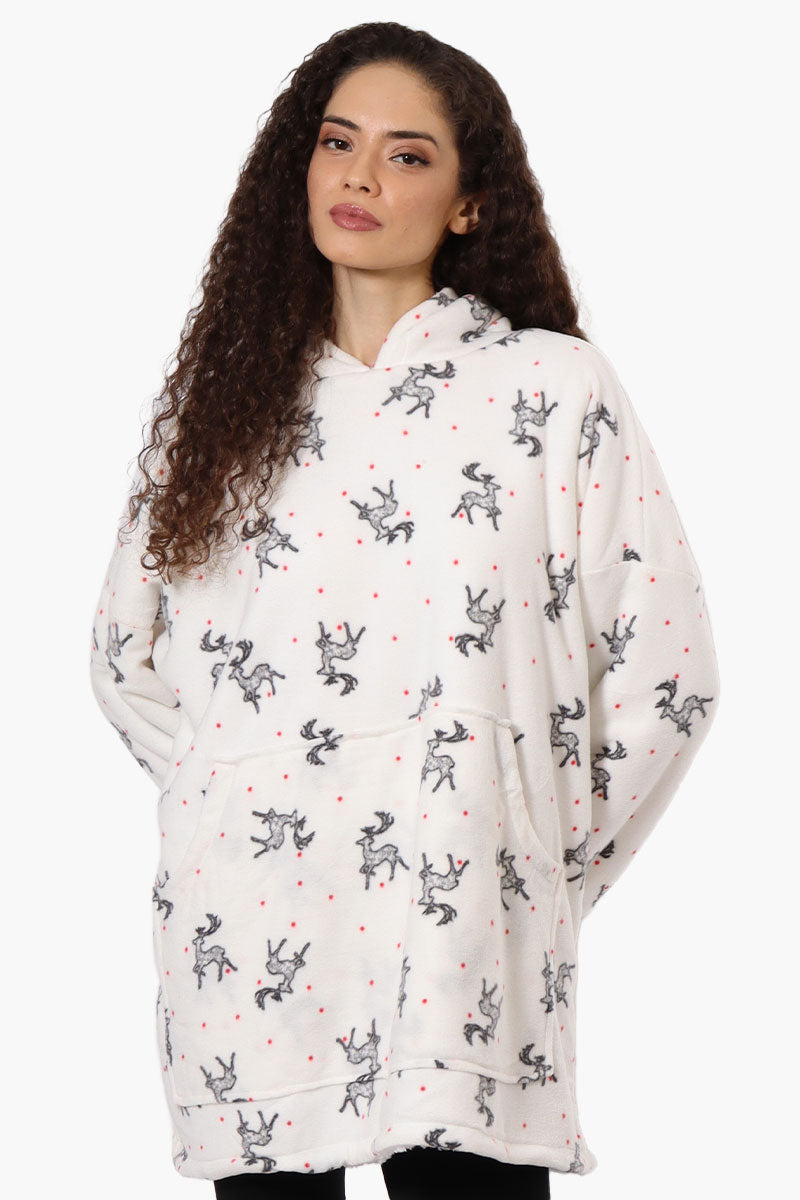 Cuddly Canuckies Reindeer Pattern Oversized Pajama Hoodie - White - Womens Pajamas - Canada Weather Gear