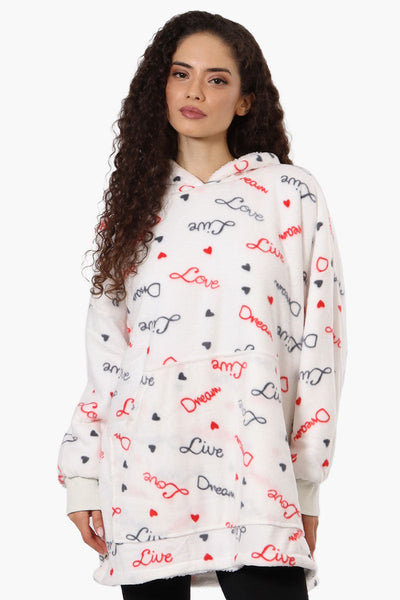 Cuddly Canuckies Love Pattern Oversized Pajama Hoodie - White - Womens Pajamas - Canada Weather Gear