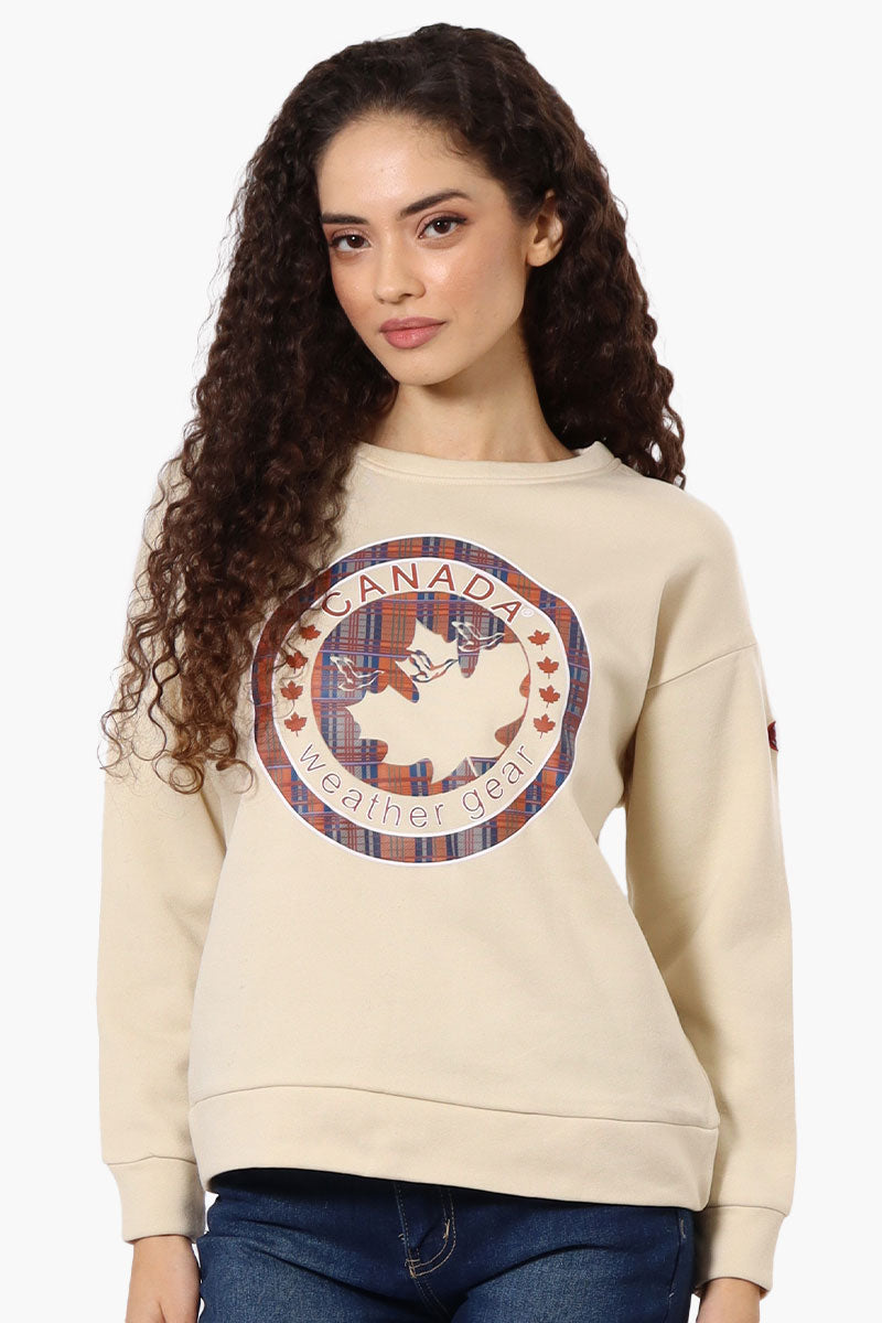 Canada Weather Gear Chest Logo Crew Neck Sweatshirt - Cream - Womens Hoodies & Sweatshirts - Canada Weather Gear