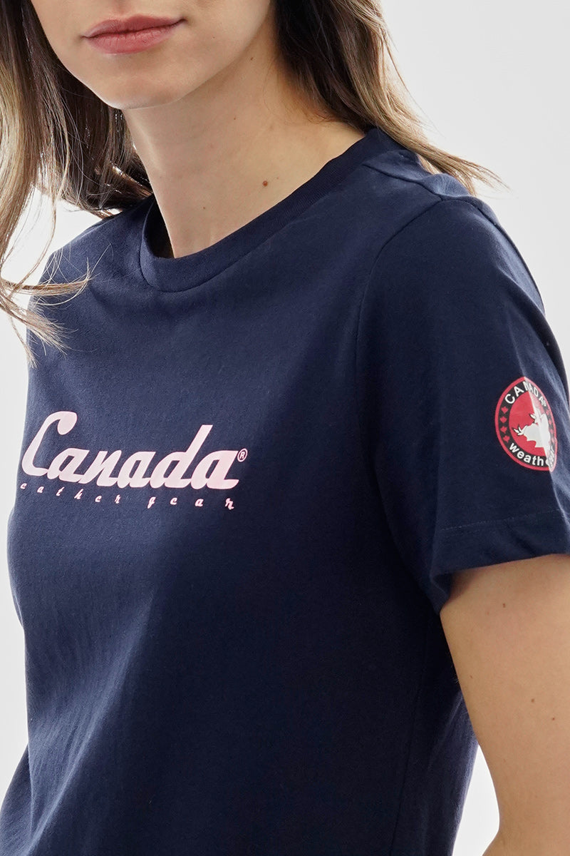 Canada Weather Gear Chest Logo Print Tee - Navy - Womens Tees & Tank Tops - Canada Weather Gear