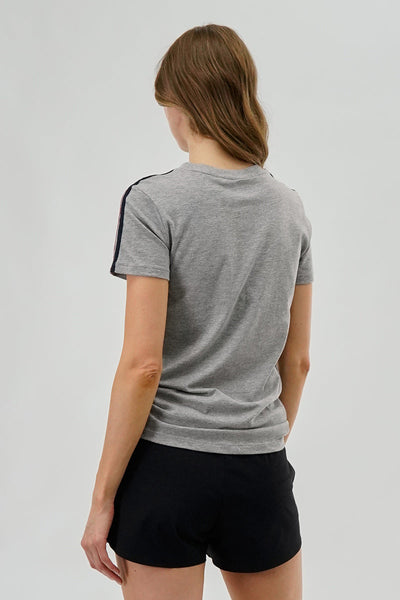 Canada Weather Gear 67 Print Stripe Detail Tee - Grey - Womens Tees & Tank Tops - Canada Weather Gear