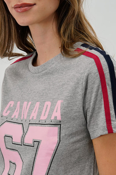 Canada Weather Gear 67 Print Stripe Detail Tee - Grey - Womens Tees & Tank Tops - Canada Weather Gear