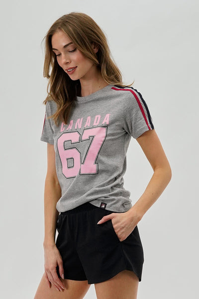 Canada Weather Gear 67 Print Stripe Detail Tee - Grey - Womens Tees & Tank Tops - Canada Weather Gear