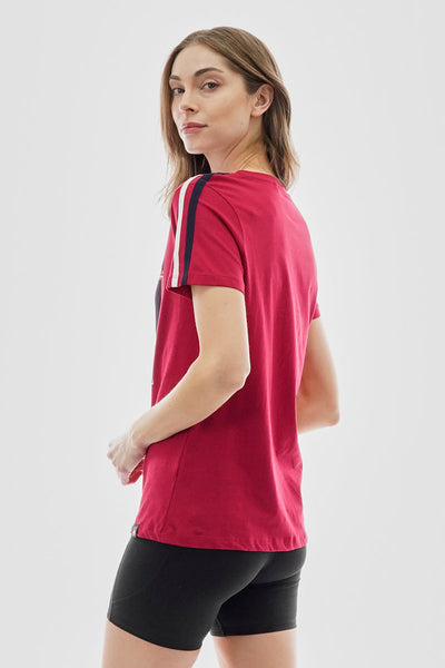 Canada Weather Gear 67 Print Stripe Detail Tee - Red - Womens Tees & Tank Tops - Canada Weather Gear