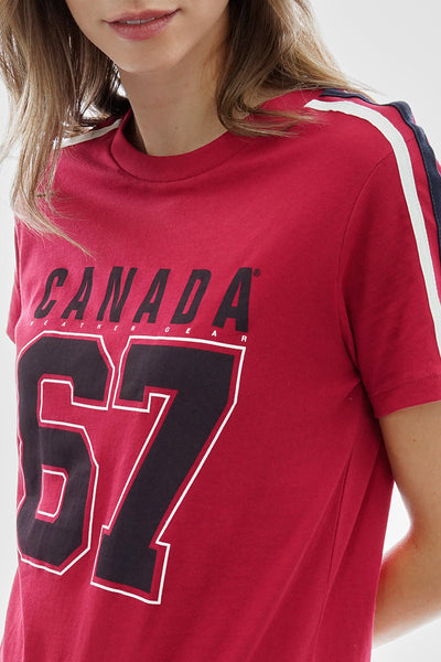 Canada Weather Gear 67 Print Stripe Detail Tee - Red - Womens Tees & Tank Tops - Canada Weather Gear
