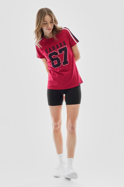 Canada Weather Gear 67 Print Stripe Detail Tee - Red - Womens Tees & Tank Tops - Canada Weather Gear