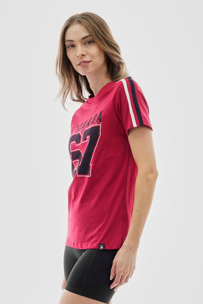 Canada Weather Gear 67 Print Stripe Detail Tee - Red - Womens Tees & Tank Tops - Canada Weather Gear