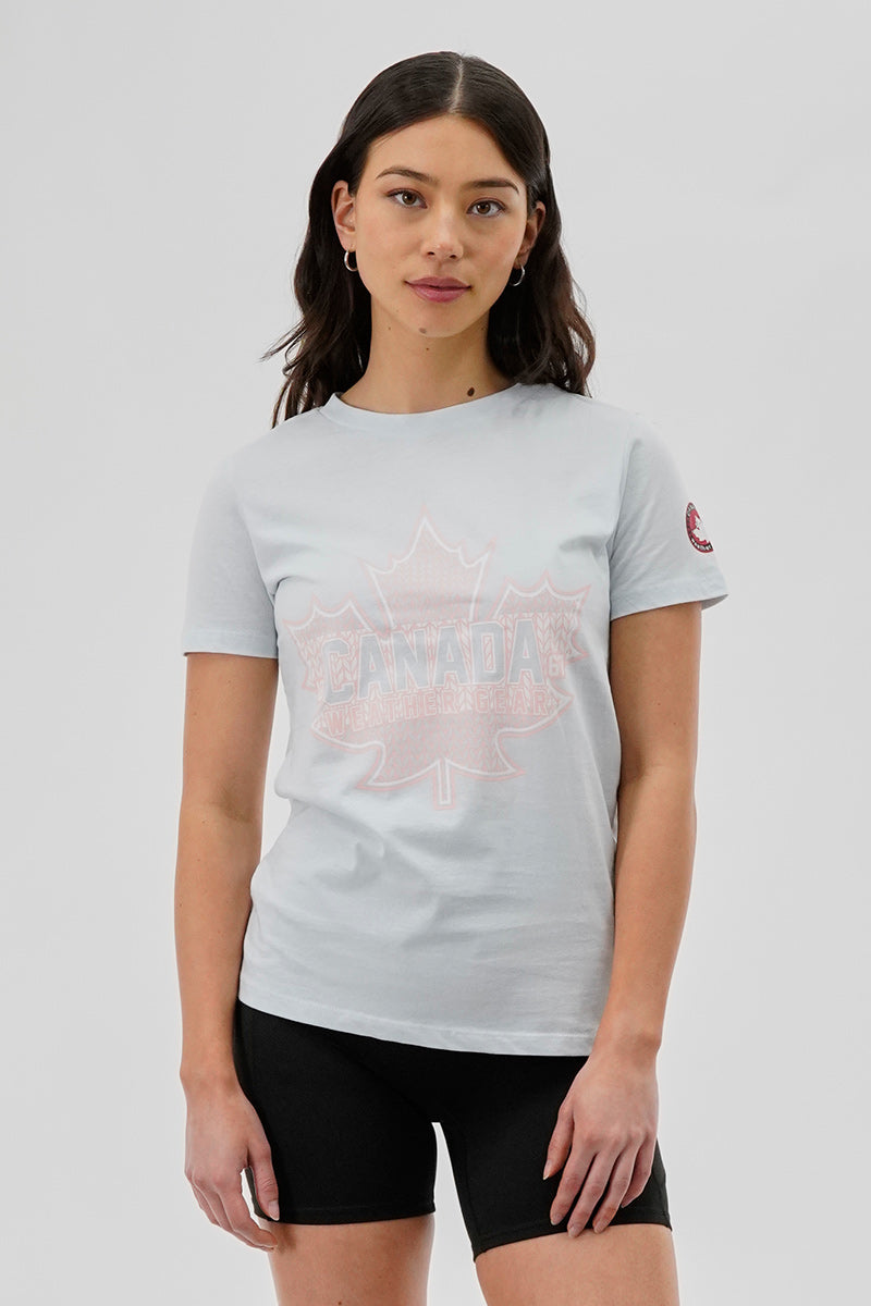 Canada Weather Gear Maple Leaf Print Tee - Aqua - Womens Tees & Tank Tops - Canada Weather Gear