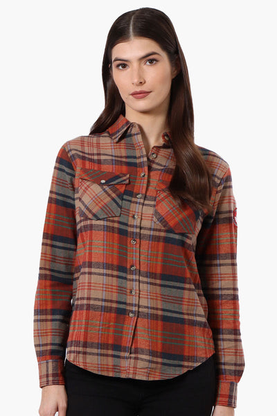 Canada Weather Gear Plaid Button Up Shirt - Rust - Womens Shirts & Blouses - Canada Weather Gear