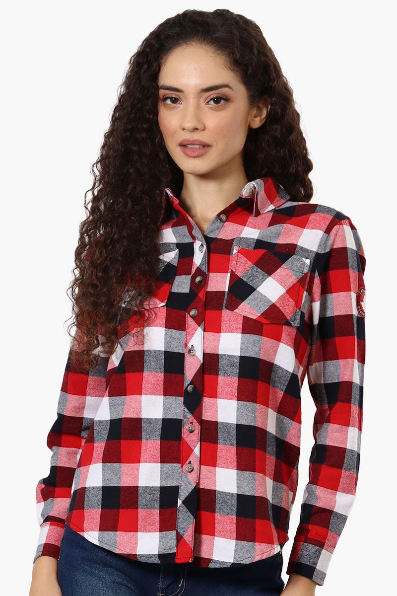 Canada Weather Gear Flannel Button Up Shirt - Red - Womens Shirts & Blouses - Canada Weather Gear