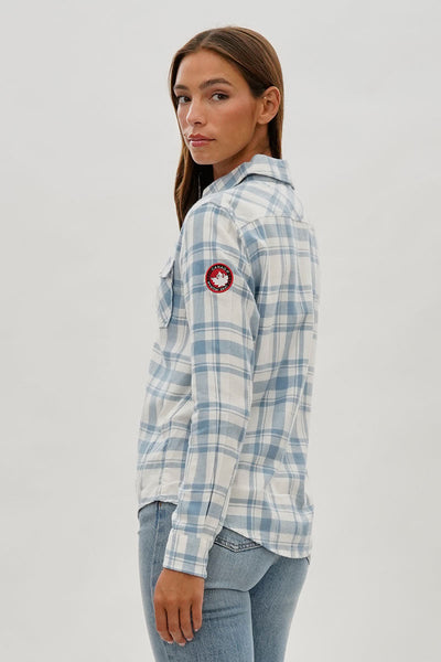 Canada Weather Gear Plaid Button Up Shirt - White - Womens Shirts & Blouses - Canada Weather Gear