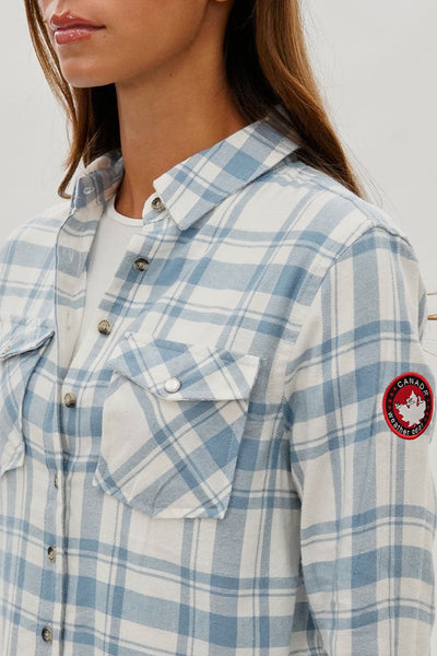 Canada Weather Gear Plaid Button Up Shirt - White - Womens Shirts & Blouses - Canada Weather Gear