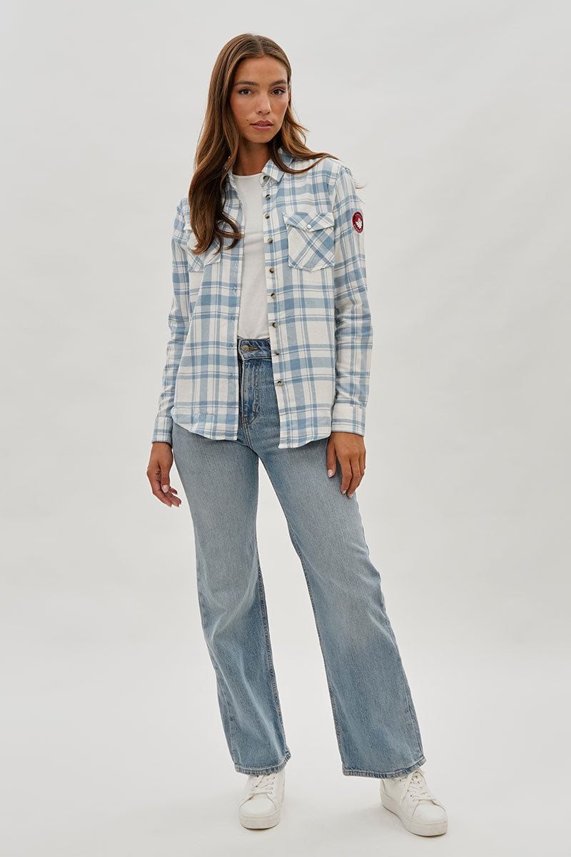 Canada Weather Gear Plaid Button Up Shirt - White - Womens Shirts & Blouses - Canada Weather Gear