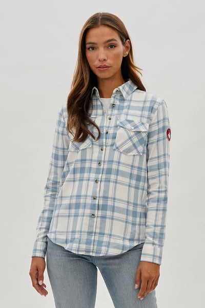 Canada Weather Gear Plaid Button Up Shirt - White - Womens Shirts & Blouses - Canada Weather Gear